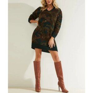 GUESS Deana Alpaca Blend Sweater Dress Size XS Camo Glitter Made in Italy